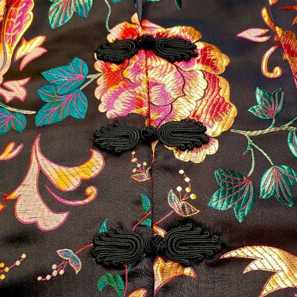 Soft Surroundings Embroidered Satin Black Red Orange Green Jacket Women's XL - Picture 2 of 10